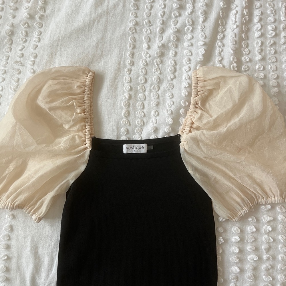 Black Top with Sheer Puff Sleeves